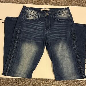 KanCan Dark Blue Lace-Up Skinny Jeans